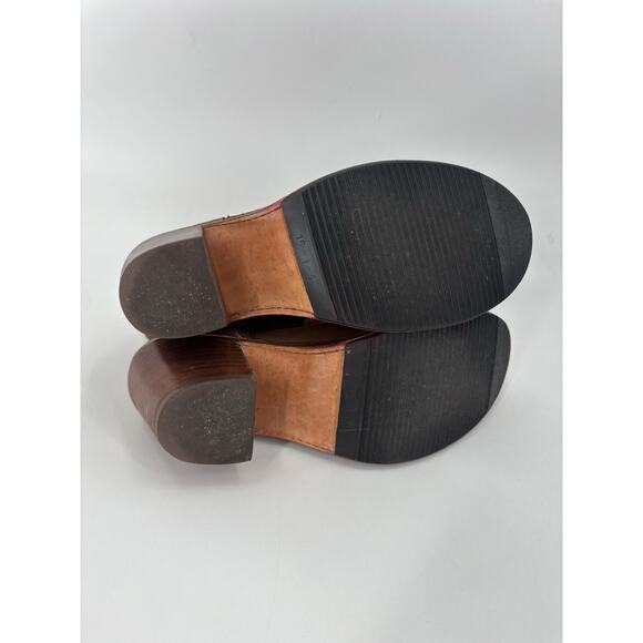 Frye Carmen Shortie Leather Boots Womens 8.5 Brown Pull On Buckle Strap Heeled - Picture 8 of 9